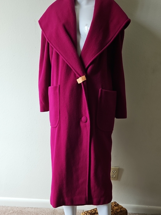lorovi Jackets & Blazers - Lorovi Fuchsia Long Wool Coat with Oversized Collar Petite